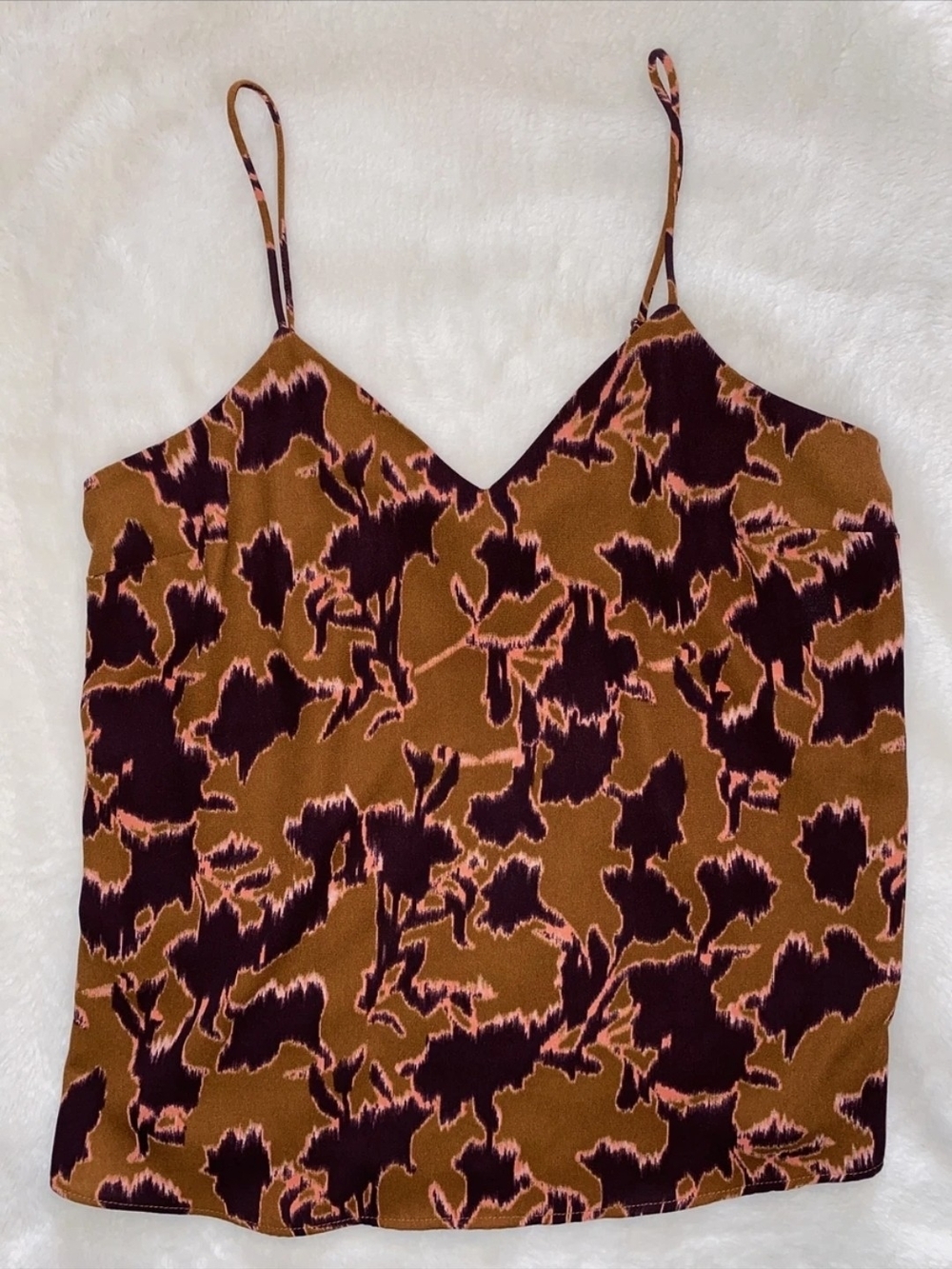 Nine West Women’s Brown Abstract Floral Print Cami Tank Top Sz M